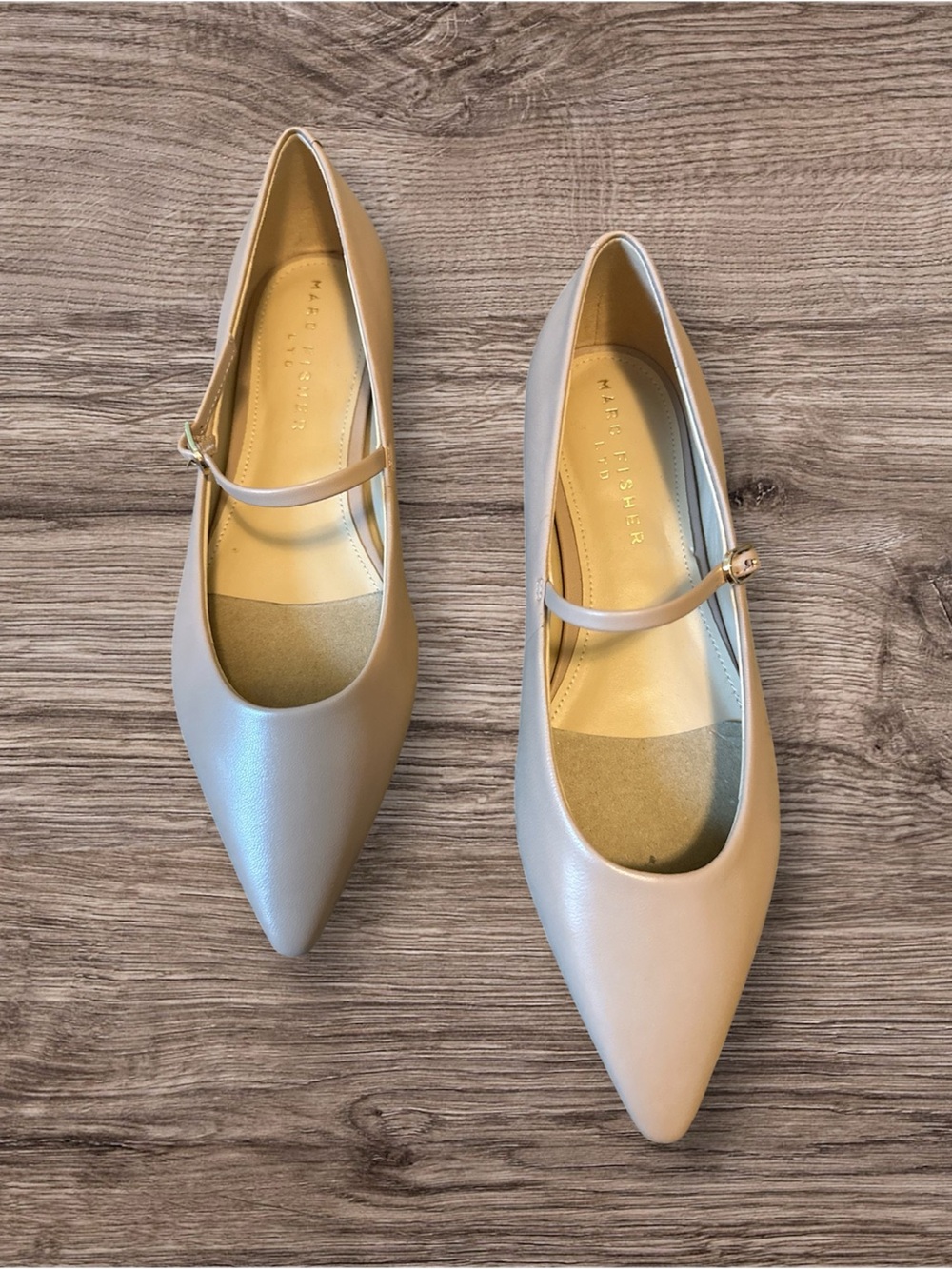 Marc Fisher Neutral Taupe Pointed Mary Jane Flats